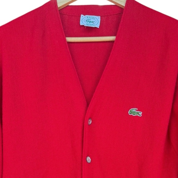 Izod Lacoste 80s Red Knit Cardigan Sweater Sz L - Picture 2 of 8